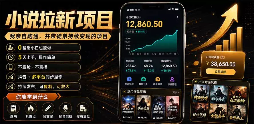 抖音及多平台小说拉新项目：我亲自跑通并持续带徒弟实操｜0基础小白5天上手快速变现-179创客网