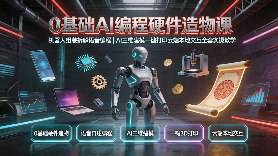 0基础AI编程硬件造物课｜机器人组装拆解语音编程，AI三维建模一键打印云端本地交互全套实操教学-179创客网