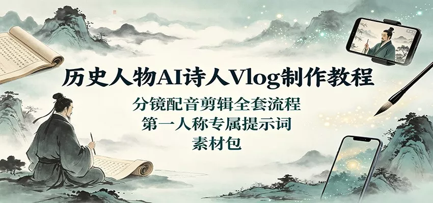 历史人物AI诗人Vlog制作教程：分镜配音剪辑全套流程，第一人称专属提示词素材包-179创客网