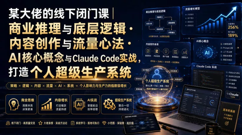 某大佬的线下闭门课｜商业推理与底层逻辑・内容创作与流量心法・AI核心概念与Claude Code实战，打造个人超级生产系统【录音+图片】-179创客网