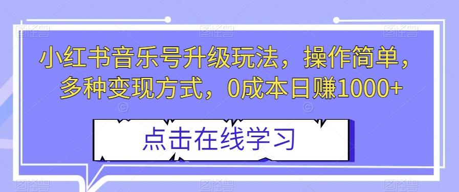 小红书音乐号升级玩法，操作简单，多种变现方式，0成本日赚1000+【揭秘】-179创客网