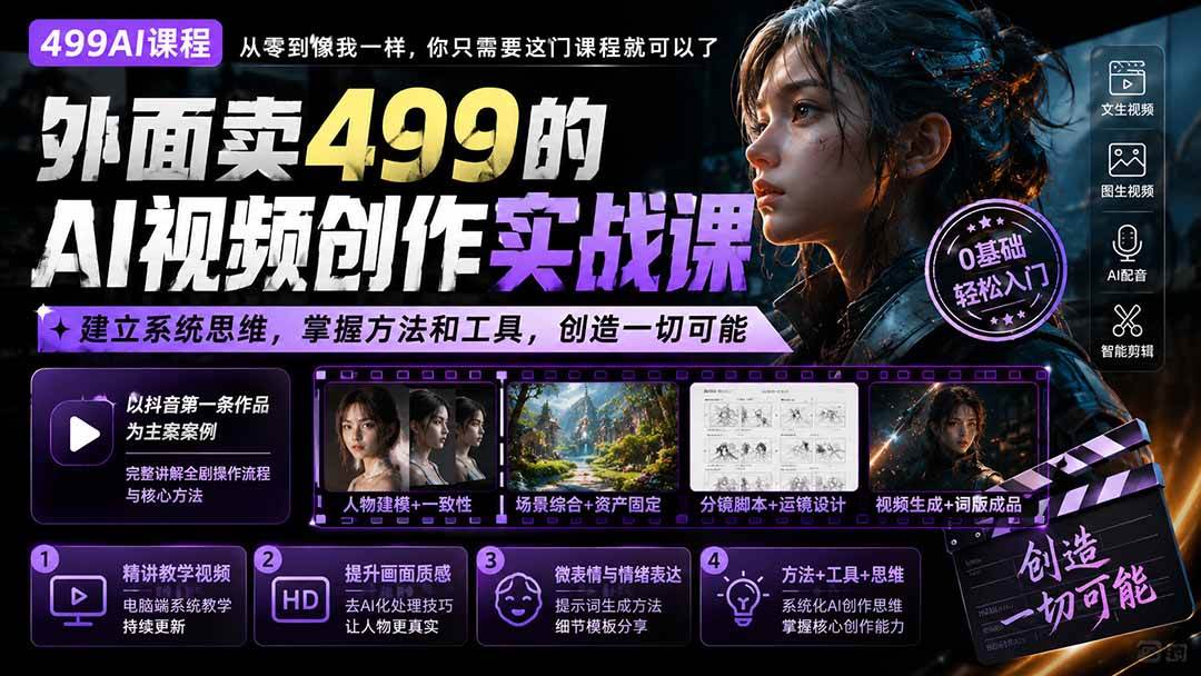 （20307期）外面卖499的AI视频创作实战课：建立系统思维，掌握方法和工具，创造一切可能。-179创客网