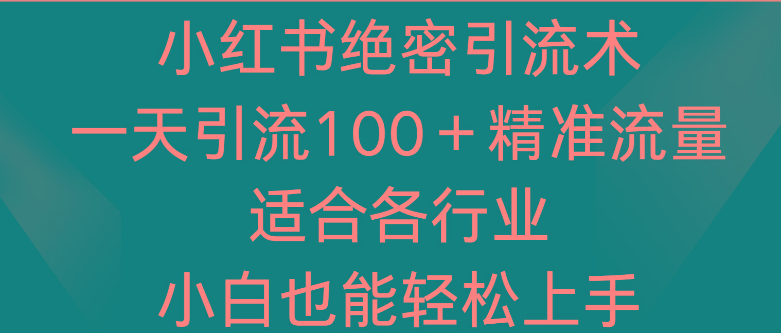 小红书绝密引流术，一天引流100＋精准流量，适合各个行业，小白也能轻松上手-179创客网