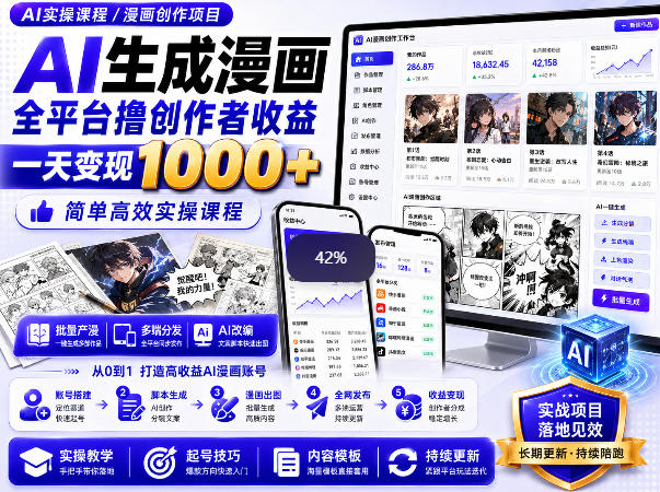 AI生成漫画全平台撸创作者收益内部课程，实操最高单日变现1k+-179创客网