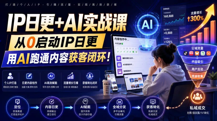 IP日更+AI实战课，从0启动IP日更，IP置顶视频制作+100条选题库搭建+10条日更规划，用AI跑通内容获客闭环!-179创客网