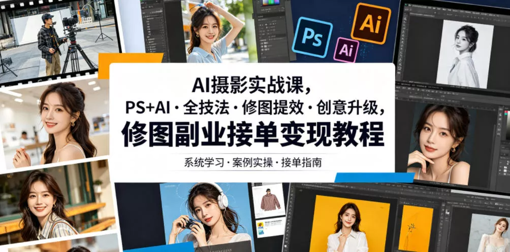 AI摄影实战课，PS+AI・全技法・修图提效・创意升级，修图副业接单变现教程-179创客网