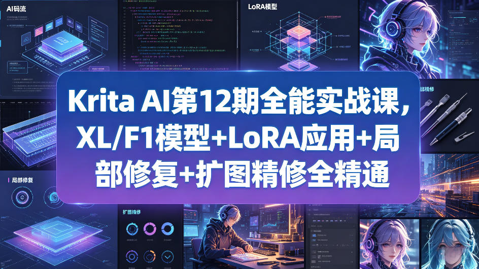 Krita AI第12期全能实战课，XL/F1模型+LoRA应用+局部修复+扩图精修全精通-179创客网