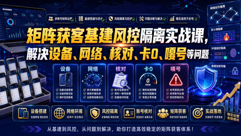 矩阵获客基建风控隔离实战课，解决设备、网络、核对、卡0、嘎号等问题-179创客网