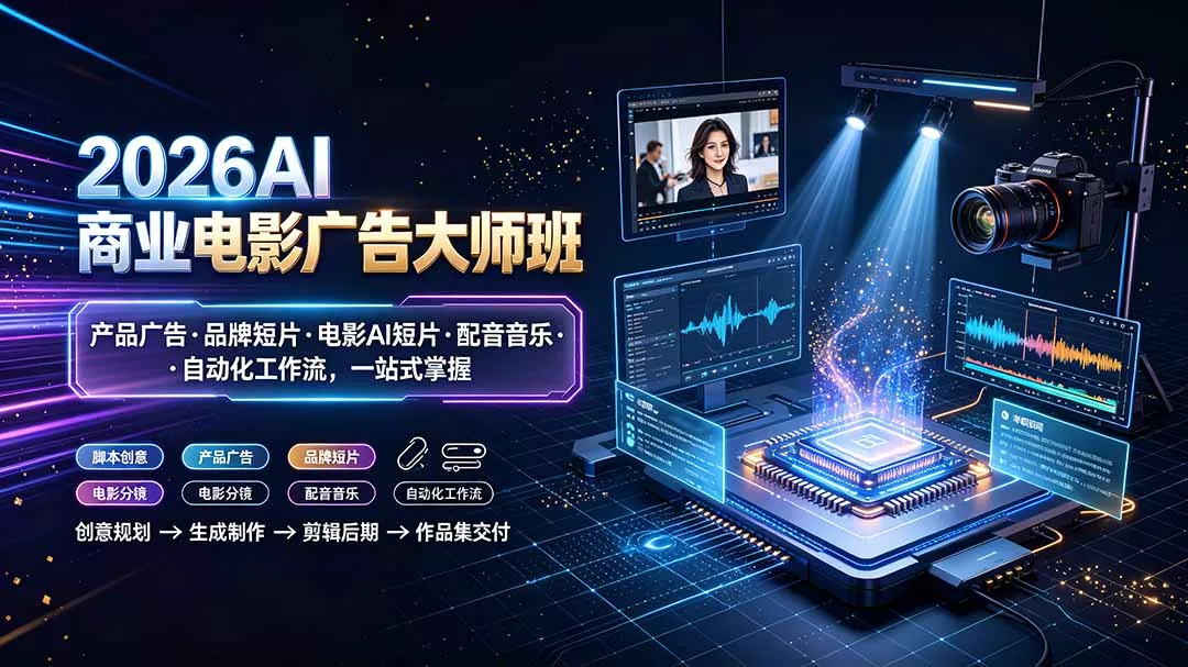 2026AI商业电影广告大师班：产品广告·品牌短片·电影AI短片·配音音乐·自动化工作流，一站式掌握-179创客网