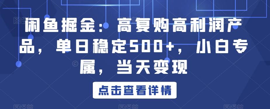 闲鱼掘金：高复购高利润产品，单日稳定500+，小白专属，当天变现-179创客网