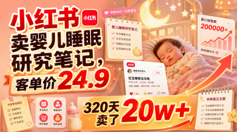 小红书卖婴儿睡眠研究笔记，客单价24.9，320天卖了20w+-179创客网