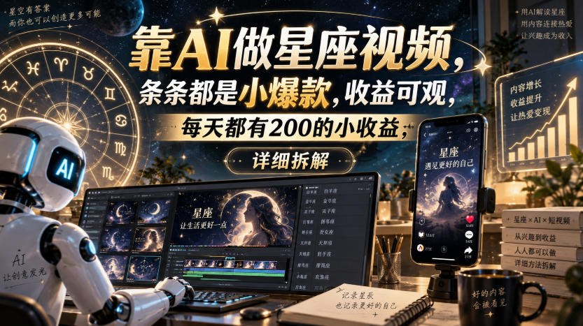 靠AI做星座视频，条条都是小爆款，收益可观，每天都有200的小收益，详细拆解-179创客网