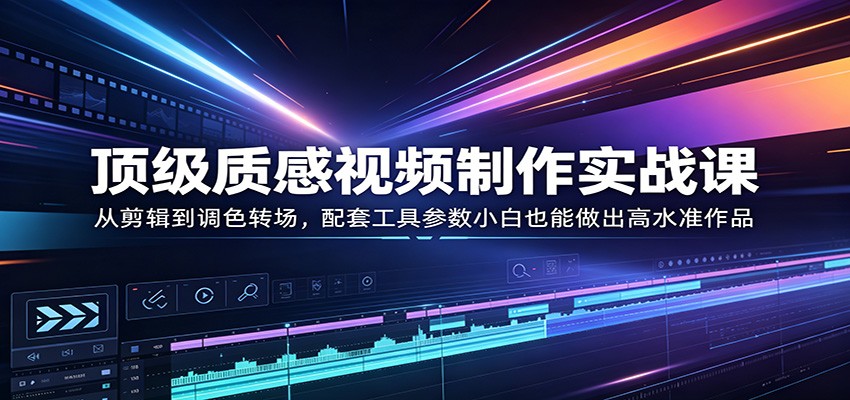 顶级质感视频制作实战课：从剪辑到调色转场，配套工具参数小白也能做出高水准作品-179创客网