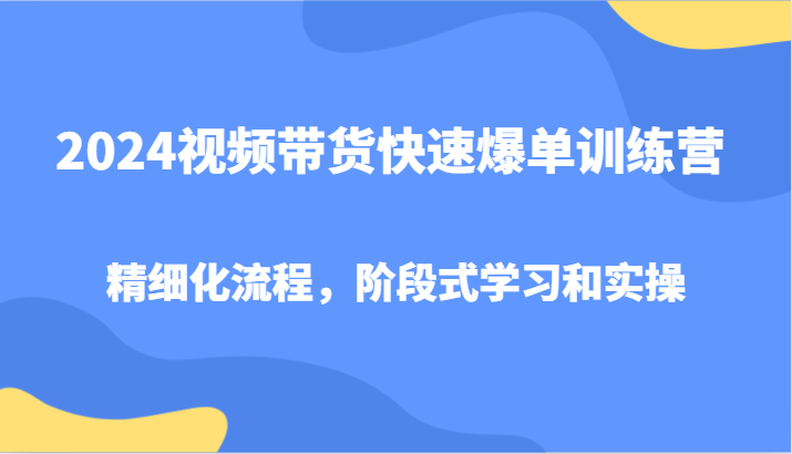 2024视频带货快速爆单训练营，精细化流程，阶段式学习和实操-179创客网