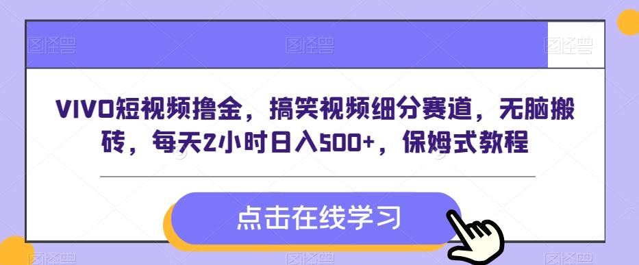 VIVO短视频撸金，搞笑视频细分赛道，无脑搬砖，每天2小时日入500+，保姆式教程-179创客网