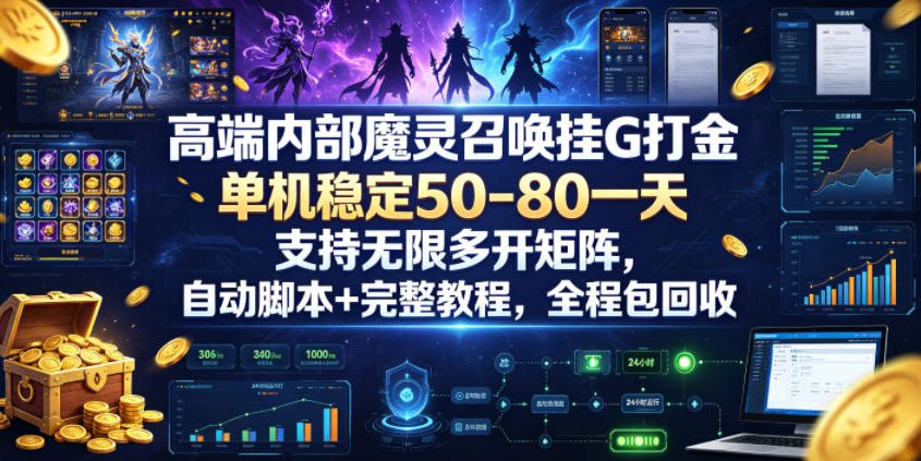 高端内部魔灵召唤挂G打金，单机稳定50-80一天，支持无限多开矩阵，自动脚本+完整教程，全程包回收【揭秘】-179创客网