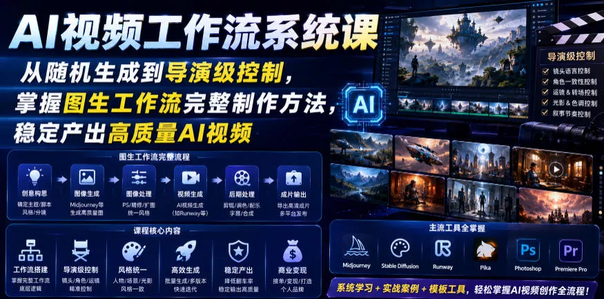AI视频工作流系统课，从随机生成到导演级控制，掌握图生工作流完整制作方法，稳定产出高质量AI视频-179创客网
