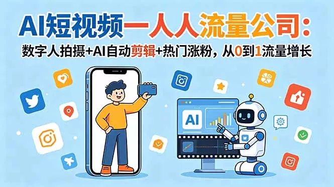 AI短视频一人流量公司：数字人拍摄+AI自动剪辑+热门涨粉，从0到1流量增长-179创客网