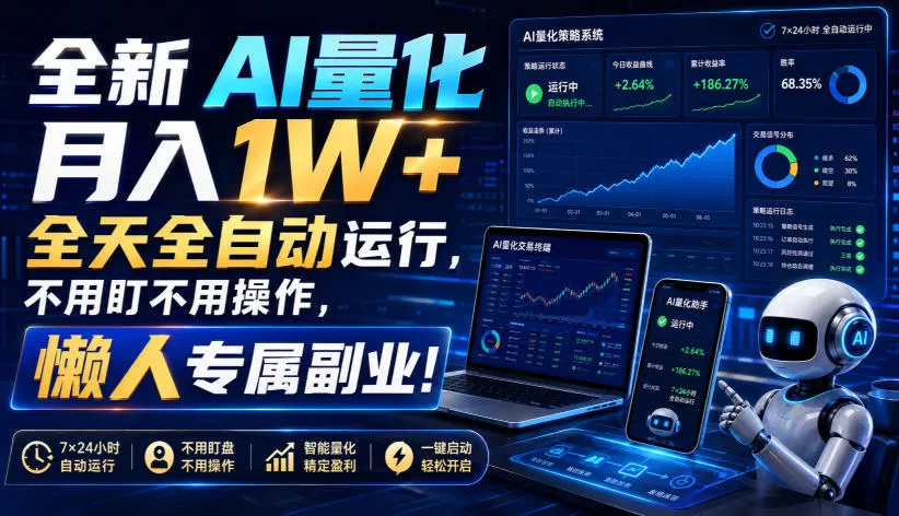 全新AI量化月入1W+，全天全自动运行，不用盯不用操作，懒人专属副业！【揭秘】-179创客网