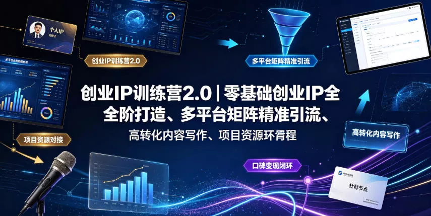 创业IP训练营2.0｜零基础创业IP全阶打造、多平台矩阵精准引流、高转化内容写作、项目资源对接与口碑变现闭环课程-179创客网