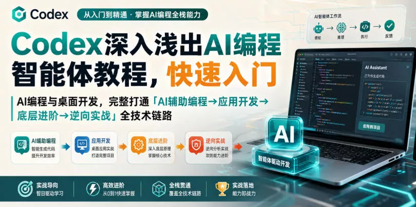 Codex深入浅出AI编程智能体教程，快速入门AI编程与桌面开发，打通「AI辅助编程→应用开发→底层进阶→逆向实战」全技术链路-179创客网