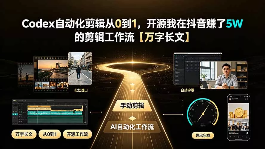 Codex自动化剪辑从0到1，开源我在抖音赚了5W 的剪辑工作流【万字长文】-179创客网