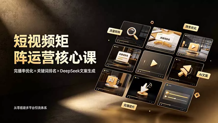 短视频矩阵运营核心课：完播率优化×关键词排名×DeepSeek文案生成，从零搭建多平台引流体系-179创客网