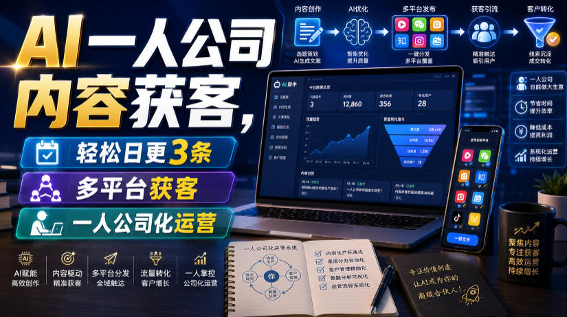AI一人公司内容获客，轻松日更3条，多平台获客，一人公司化运营（更新0827）-179创客网
