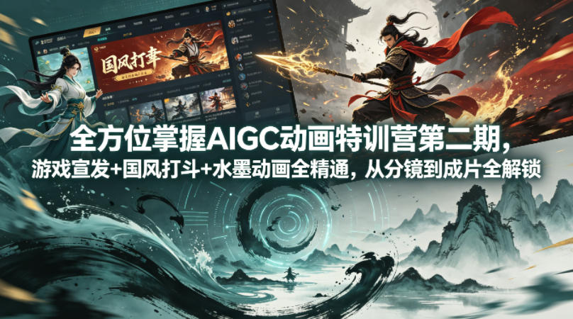 全方位掌握AIGC动画特训营第二期，游戏宣发+国风打斗+水墨动画全精通，从分镜到成片全解锁-179创客网