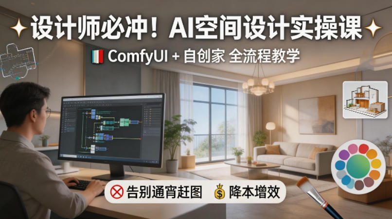 设计师必冲！AI空间设计实操课，ComfyUI+自创家全教学，告别通宵赶图，降本增效-179创客网
