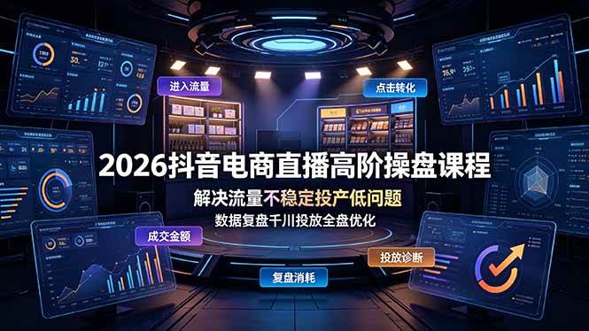 （19159期）2026抖音电商直播高阶操盘课程，解决流量不稳定投产低问题，数据复盘千川投放全盘优化-179创客网