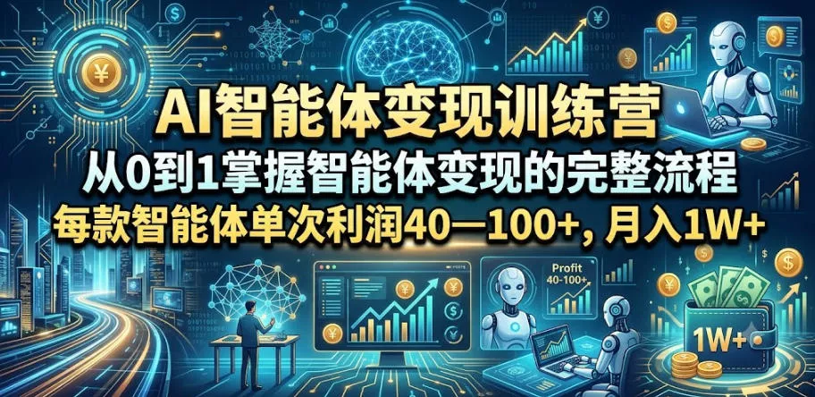 AI智能体变现训练营，从0到1掌握智能体变现的完整流程，每款智能体单次利润40—100+，月入1W+-179创客网