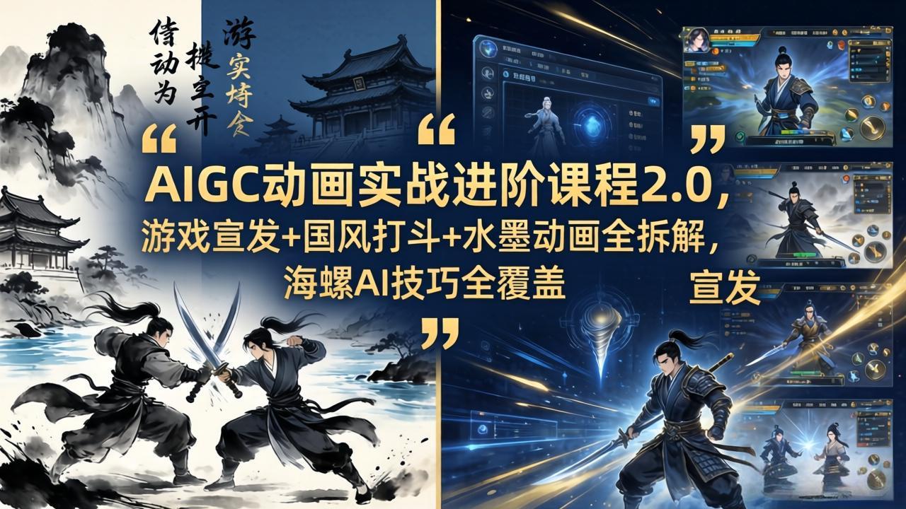 AIGC动画实战进阶课程2.0，游戏宣发+国风打斗+水墨动画全拆解，海螺AI技巧全覆盖-179创客网