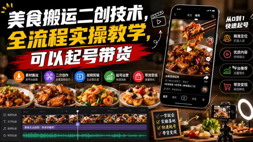 美食搬运二创技术,全流程实操教学,可以起号带货 美食搬运二创技术,全流程实操教学,可以起号带货