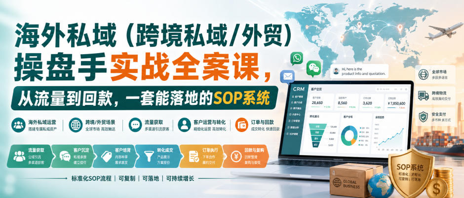 海外私域（跨境私域/外贸）操盘手实战全案课，从流量到回款，一套能落地的SOP系统-179创客网