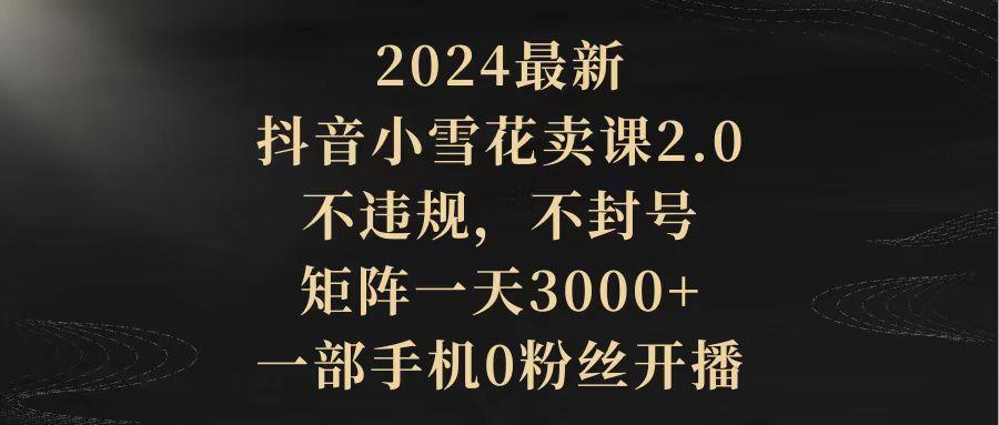 (9639期)2024最新抖音小雪花卖课2.0 不违规 不封号 矩阵一天3000+一部手机0粉丝开播-179创客网
