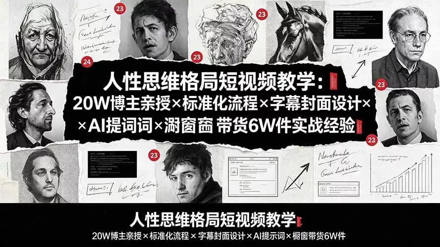 人性思维格局短视频教学：20W博主亲授×标准化流程×字幕封面设计×AI提示词×橱窗带货6W件实战经验-179创客网