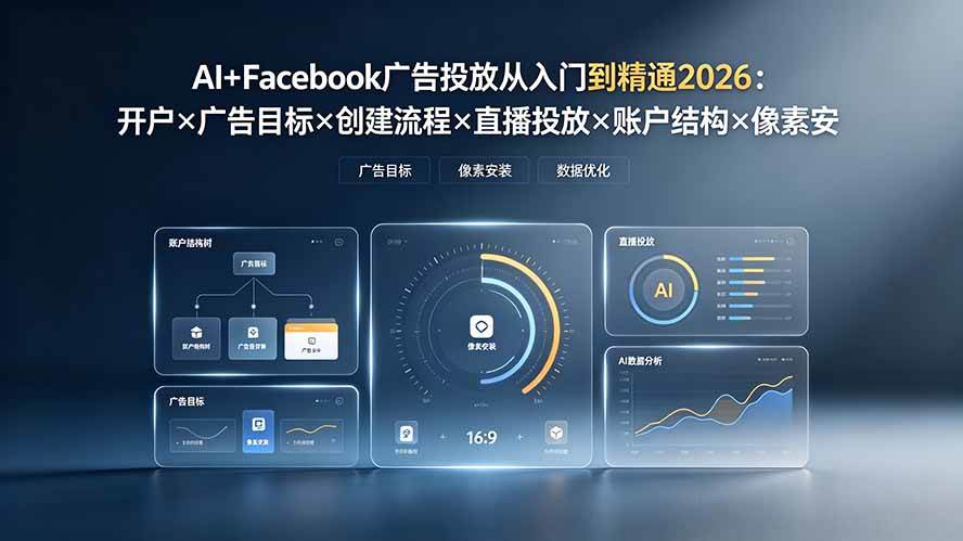 （19465期）AI+Facebook广告投放从入门到精通2026：开户×广告目标×创建流程×直播投放×账户结构×像素安装×AI赋能-179创客网