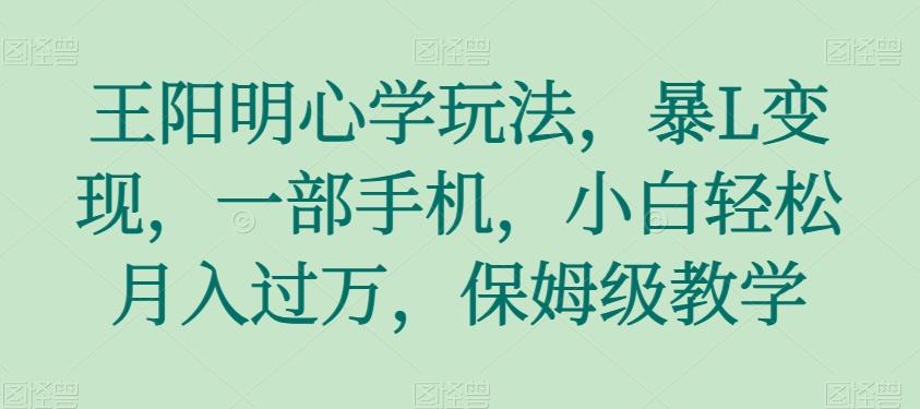 王阳明心学玩法，暴L变现，一部手机，小白轻松月入过万，保姆级教学【揭秘】-179创客网