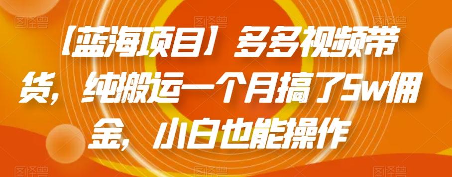 【蓝海项目】多多视频带货，纯搬运一个月搞了5w佣金，小白也能操作【揭秘】-179创客网