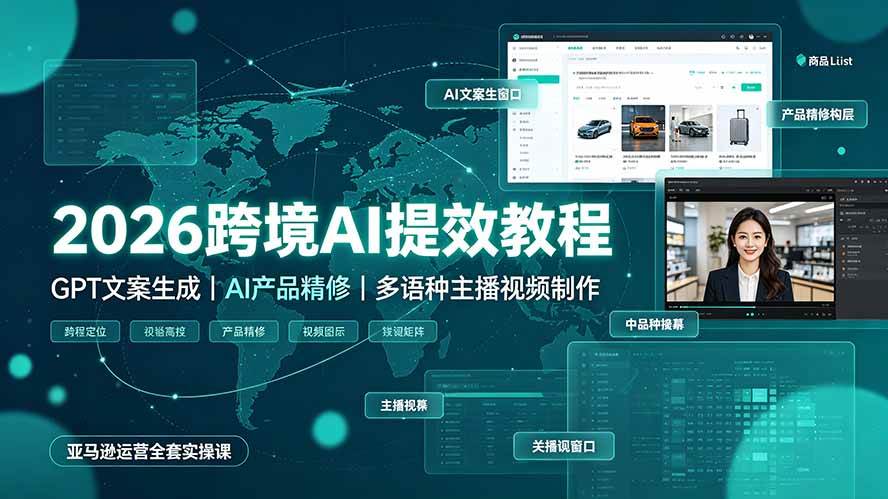 （19286期）2026跨境AI提效教程·GPT文案生成｜AI产品精修｜多语种主播视频制作，亚马逊运营全套实操课-179创客网