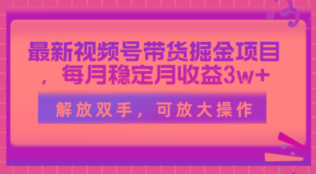 最新视频号带货掘金项目，每月稳定月收益3w+，解放双手，可放大操作-179创客网