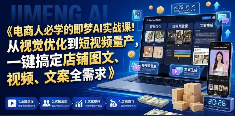 电商人必学的即梦AI实战课！从视觉优化到短视频量产，一键搞定店铺图文、视频、文案全需求-179创客网