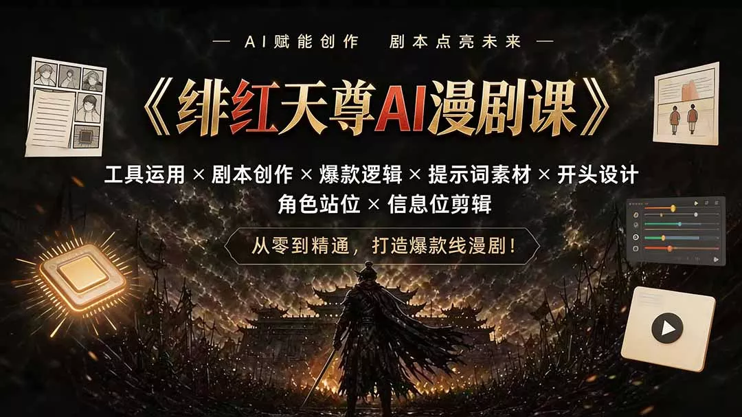 绯红天尊AI漫剧课｜工具运用×剧本创作×爆款逻辑×提示词素材×开头设计×角色站位×信息位剪辑-179创客网