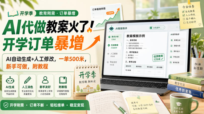 AI代做教案火了！开学订单暴增，AI自动生成+人工修改，一单500米，新手可做，附教程【揭秘】-179创客网