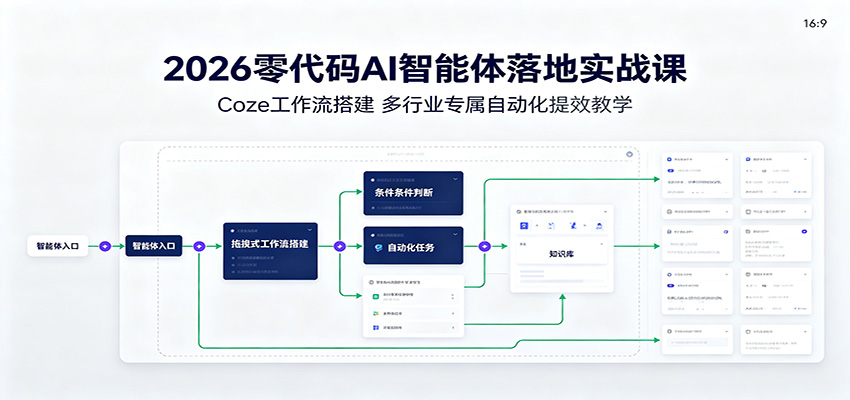 2026零代码AI智能体落地实战课：Coze工作流搭建，多行业专属自动化提效教学-179创客网