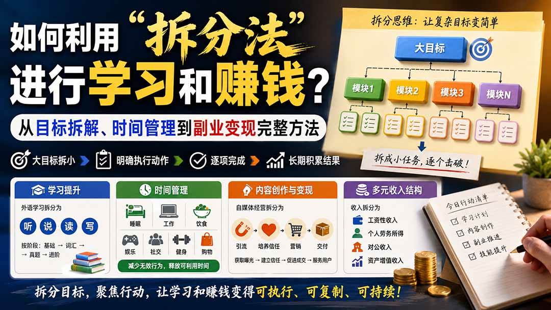 （20022期）付费文章：如何利用“拆分法”进行学习和賺钱？从目标拆解、时间管理到副业变现完整方法-179创客网