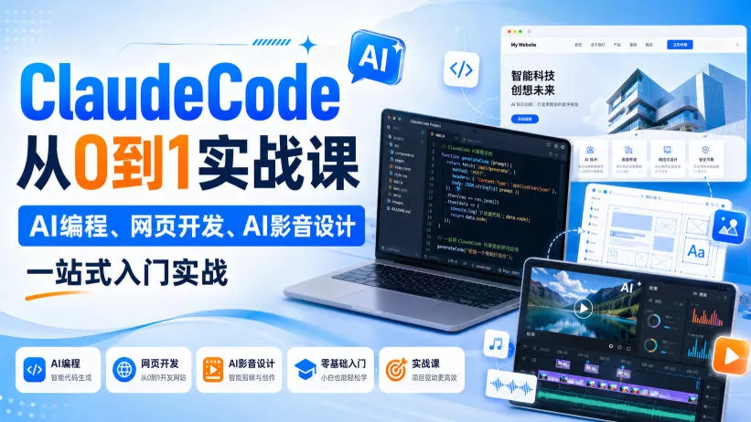 ClaudeCode从0到1实战课，AI编程、网页开发、AI影音设计一站式入门实战-179创客网