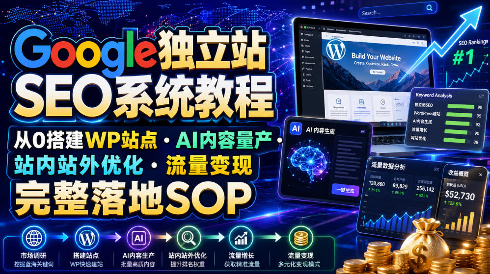 Google独立站SEO系统教程，从0搭建WP站点・AI内容量产・站内站外优化・流量变现完整落地SOP（2026年7月）-179创客网