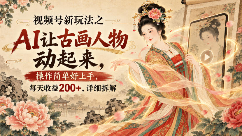 视频号新玩法之AI让古画人物动起来，操作简单好上手，每天收益200+，详细拆解-179创客网